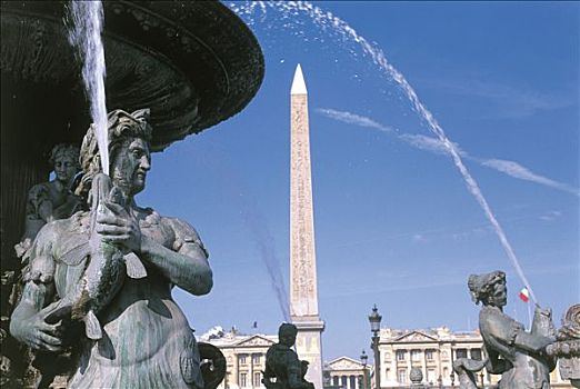 法国,巴黎,地点,协和飞机,柱子,喷泉