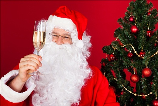 头像,高兴,圣诞老人,拿着,葡萄酒杯