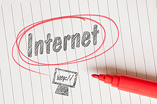 互联网,留言,红色,圆,电脑,素描