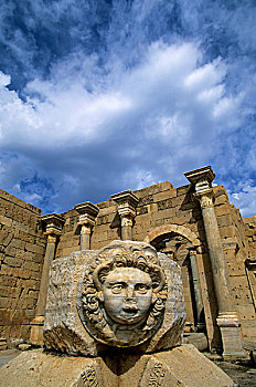 利比亚,靠近,的黎波里,莱普蒂斯马格纳,古罗马广场,美杜沙,头部
