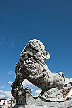 布达拉宫大门口石狮子