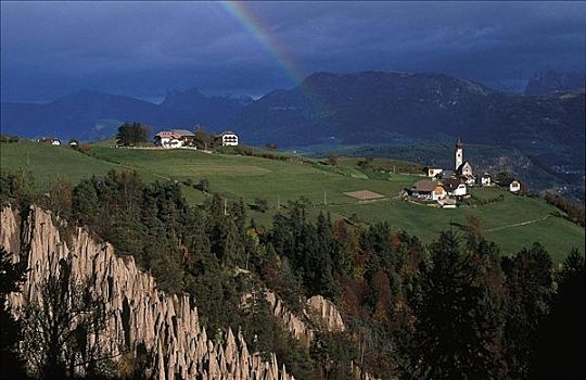 彩虹,乡村,阿尔卑斯山,意大利,欧洲