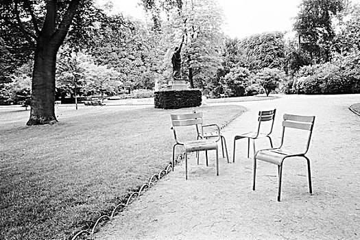 法国,巴黎,卢森堡花园,自由女神像,公园,椅子