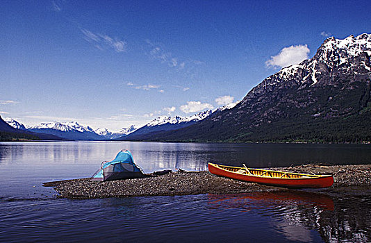 独木舟,露营,湖,不列颠哥伦比亚省,加拿大