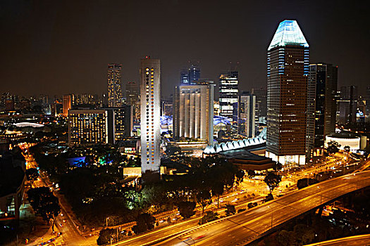 风景,公路,摩天大楼,夜晚,新加坡