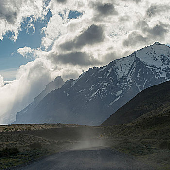 风景,道路,山,托雷德裴恩国家公园,巴塔哥尼亚,智利