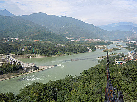 四川,都江堰,世界遗产,南桥,水坝,青城山,河流,石碑