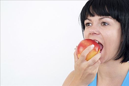女人,吃,苹果