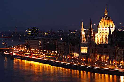 景观灯,建筑,旁侧,多瑙河,布达佩斯,匈牙利