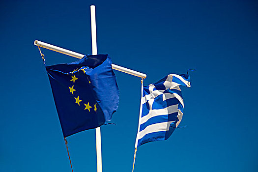 希腊,岛屿,米克诺斯岛,港口,城镇,飞,欧盟,旗帜