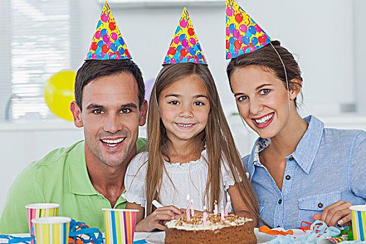 父母,庆贺,小,女孩,生日,生日蛋糕