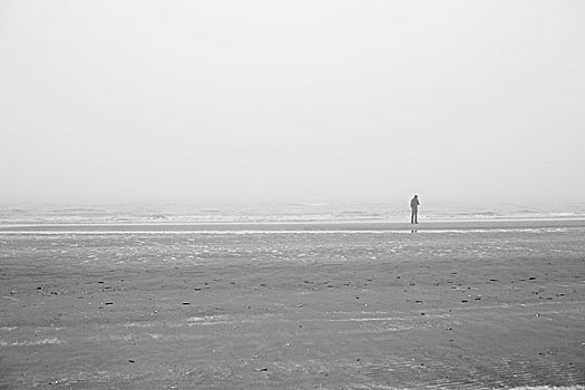 一个人,一个,海滩,北海