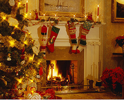 圣诞袜,壁炉