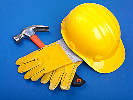 工作,设备,安全帽,锤子,手套
