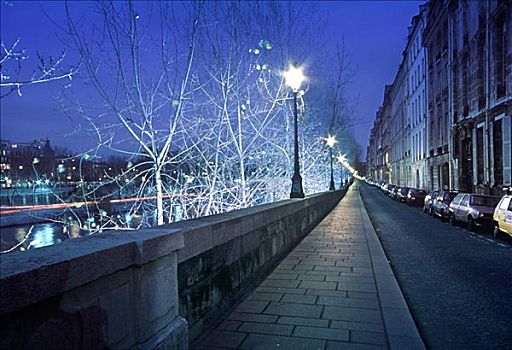 建筑,夜晚,巴黎,法国