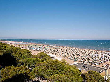 风景,海滩,伞,太阳,躺椅,利加诺黄金沙滩,乌迪内,亚得里亚海,海岸,意大利,欧洲