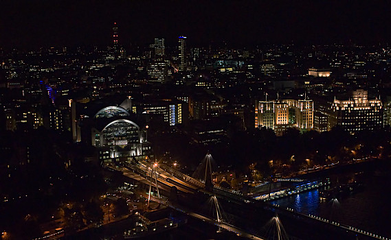 夜晚,伦敦,光亮,中心,城市,航拍