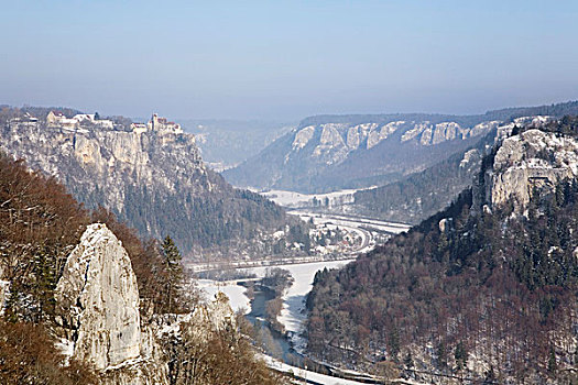 风景,石头,城堡,多瑙河,山谷,自然,公园,巴登符腾堡,德国,欧洲