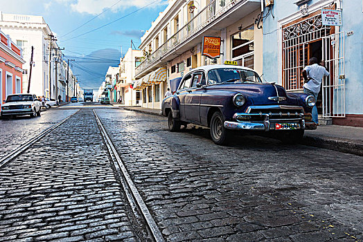古巴,西恩富戈斯,老城,老爷车,雪佛兰