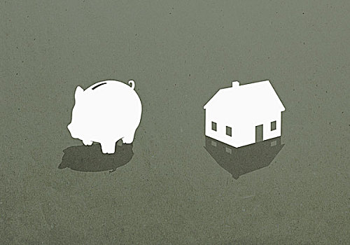 存钱罐,房子,灰色背景