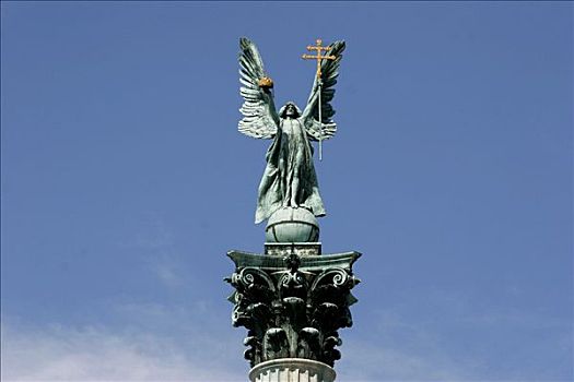 天使长,柱子,千禧年,纪念,手,神圣,匈牙利,皇冠,一对,布达佩斯,欧洲