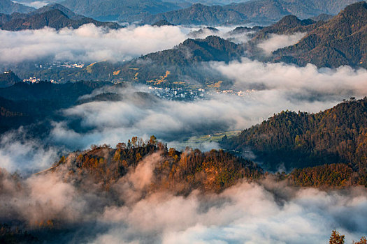 石潭,云海,安徽,山沟,油菜花,风光,壮观,气候,环境,仙境,诱惑,秀美,俯瞰,村庄