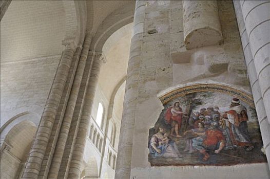 法国,卢瓦尔河地区,曼恩-卢瓦尔省,教堂,壁画