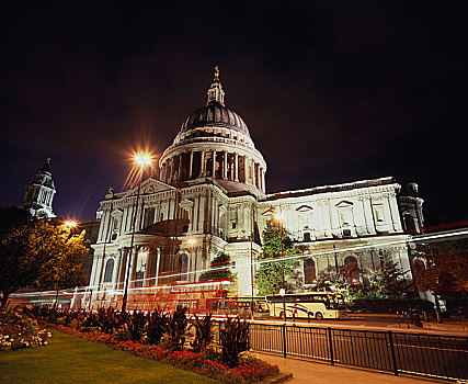 圣保罗大教堂,夜晚,伦敦