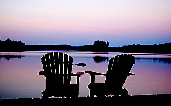 宽木躺椅,面对,湖,安大略省,加拿大