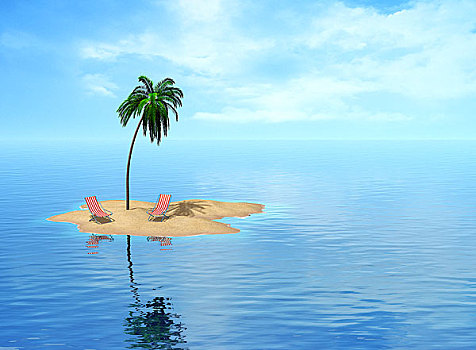 棕榈树,椅子,岛屿