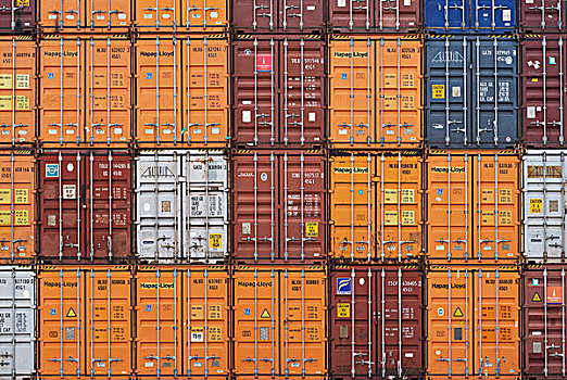 货箱,港口,一堆,容器,全画幅,北莱茵威斯特伐利亚,德国,欧洲