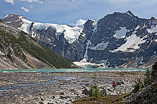 远足者,湖,普契尔山脉,不列颠哥伦比亚省,加拿大