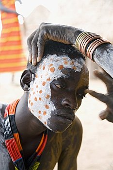 部落男人,脸,涂绘,奥莫低谷,埃塞俄比亚
