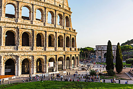 旅游,地面,正面,角斗场,君士坦丁凯旋门,背景,世界遗产,罗马,意大利
