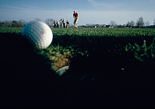 特写,高尔夫球,紧张,洞,打高尔夫,背景