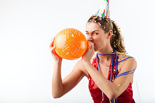 愤怒,女人,庆贺,生日,气球