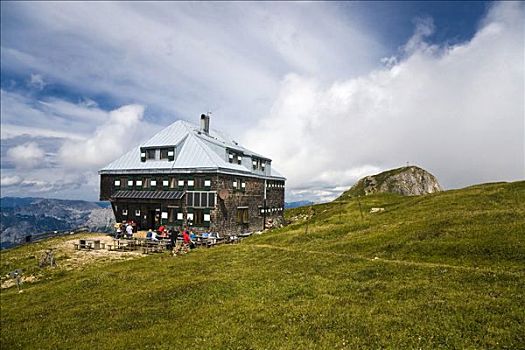 小屋,正面,山,顶峰,艾森埃尔茨,施蒂里亚,奥地利,欧洲