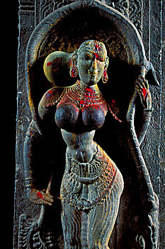 雕塑,女人,装饰,粉末,入口,庙宇,马杜赖,泰米尔纳德邦,印度南部,印度,亚洲