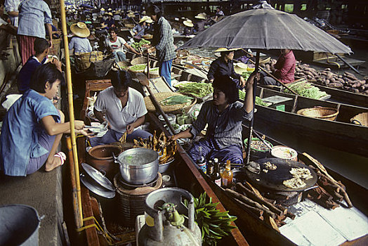泰国,水上市场,运河,船,食物,农产品,商品