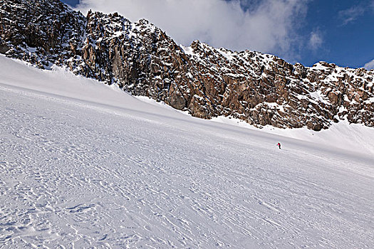 孤单,越野滑雪者,正面,悬崖,提洛尔,奥地利,欧洲