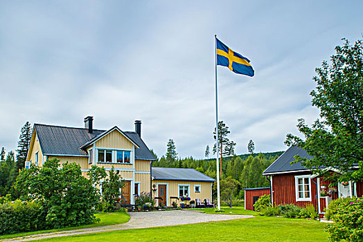 瑞典,旗帜,正面,房子