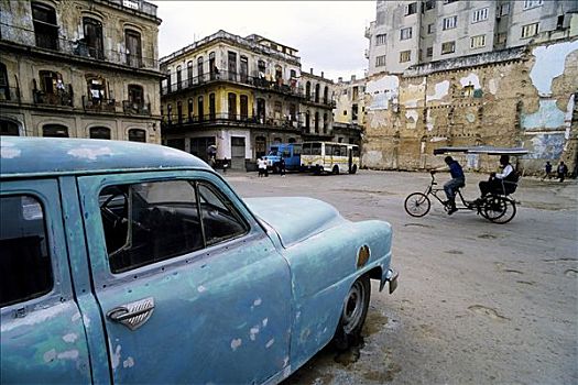 人力三轮车,房子,美国,老爷车,哈瓦那,古巴,加勒比海