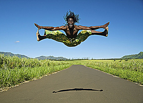 夏威夷,考艾岛,非洲,舞者,跳跃,空气,乡间小路