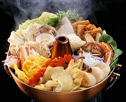 蒸汽,锅,海鲜,蔬菜,瓷器