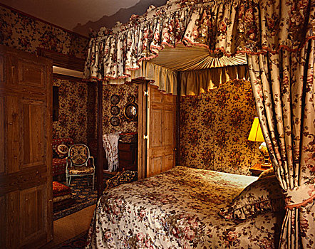 卧室,床,墙壁,装饰,旧式,布