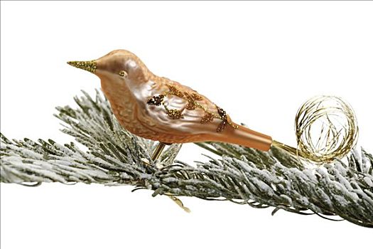 铜,鸟,圣诞饰品,积雪,杉枝