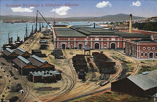 船坞,工作间,水岸,直布罗陀,20世纪