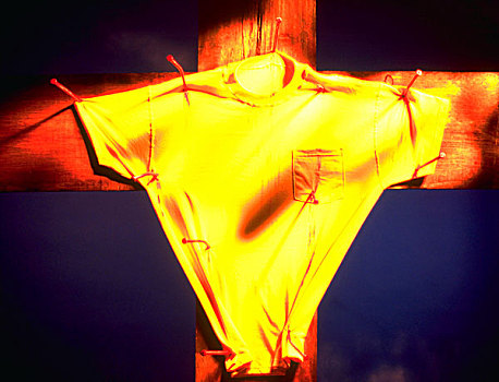 黄色,t恤,十字架,钉子,血