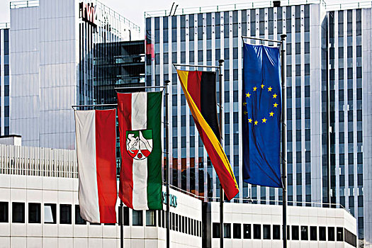 旗帜,正面,办公室,建筑,西门子,杜塞尔多夫,北莱茵威斯特伐利亚,德国,欧洲
