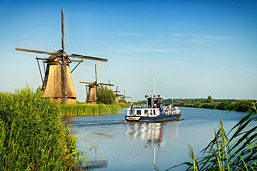 风车,小孩堤防风车村,荷兰,荷兰南部